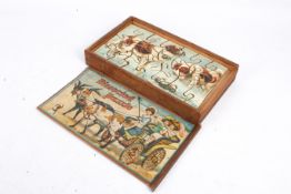A vintage 'Dissected' wooden jigsaw puzzle, boxed with some 'ABC' blocks.