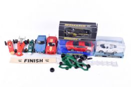 A group of eight assorted Scalextric slot car models. Including a boxed Ford Escort Mexico C.