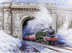 Alan Ward (20th Century), Steam train in Box Tunnel, oil on canvas board.