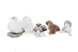Six porcelain models of animals. Including a Rosenthal dove, Royal Copenhagen sheep and dog, etc.