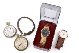 Four wrist and pocket watches.