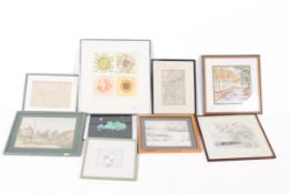 A collection of assorted 20th Century watercolours, prints and sketches. All framed and glazed.