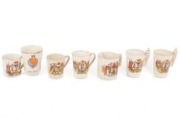 A collection of Royal Commemorative ceramic mugs an a 1977 Silver Jubilee 'Walk Game'.