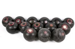 A collection of lawn bowls.
