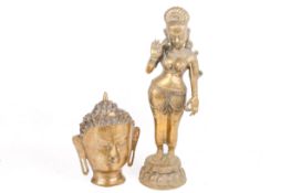 Two contemporary brass sculptures of East Asian deities.