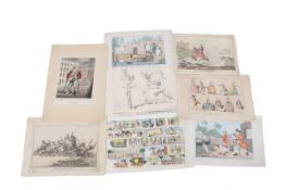 Eight 19th century and later humorous colour etchings and other prints.