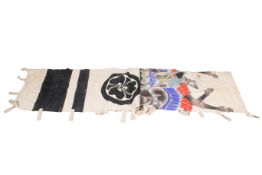 A retro Japanese hand painted Samurai standard banner flag. On muslin.