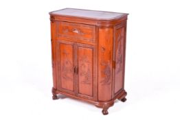 A late 20th century Canton carved hardwood fold out bar drinks cabinet.