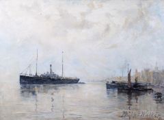 Philip F Walker (active 1883-1914), oil on canvas, steamer ships.