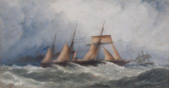 John Connell Ogle (1844 - 1884) watercolour, depicting sailing ships on stormy seas.