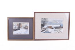 Two gouache winter snow scenes. Including J.