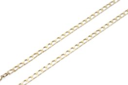 A long 9ct gold flat chain necklace. Width of links 3mm, length of necklace 61.