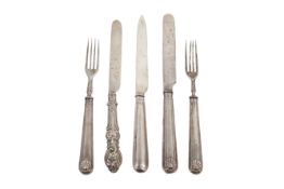 Five pieces of Victorian and later silver flatware, some probably weighted.