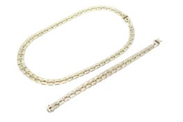 A matching Italian 9ct gold fancy link necklace and bracelet. Width of links 8mm, necklace L42.