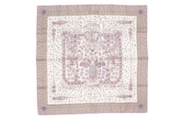 A Hermes 'Tresors Retrouves' (Hidden Treasure) silk scarf.