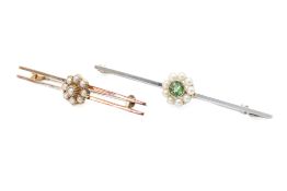 Two bar brooches with central cluster motifs.