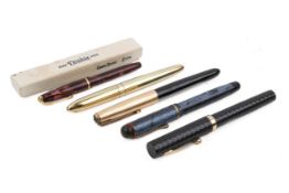 Five assorted fountain pens.