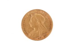 An 1897 half sovereign coin. Weight 4g.