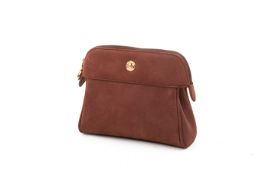 A Chloe brown faux grained leather cosmetic pouch.