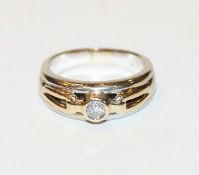 14 k Weiß- und Gelbgold Ring mit Diamant, 7,32 gr., Gr. 53