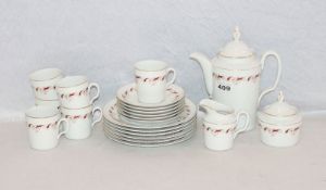 Fürstenberg Kaffee-Service für 6 Personen, Dekor Schloss Corvey, Kaffeekanne, Milch und Zucker, 6