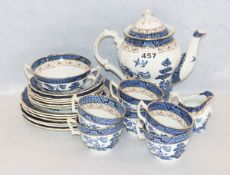 Englische Kaffee-Serviceteile, Real Gld Willow, Kaffeekanne, Milch und Zucker, 6 Teller, 6 Tassen
