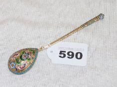 Russischer Cloisonné-Löffel mit feinem Emaildekor, 84 Zolotniki, 875 Silber/vergoldet, feine