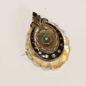 Dekorative Doublé Brosche/Anhänger mit Emaildekor, um 1900, 3,5 cm x 4,5 cm