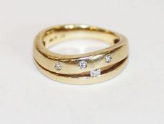14 k Gelbgold Ring mit 4 kleinen Diamanten, 5,6 gr., Gr. 51