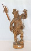 Holzskulptur 'Nachtwächter', elektrifiziert, dunkel gebeizt, H 64 cm, Funktion nicht geprüft