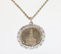 Silberkette, L 46 cm, mit in 800 Silber gefaßter Münze, 5 Reichsmark, Garnisonskirche, 26,1 gr.