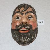 Werdenfelser Holzlarve 'Mann mit Bart', gefaßt, monogrammiert JN, 24 cm x 15 cm