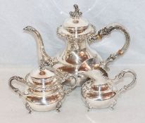 Sterlingsilber Kaffeekanne, Milch und Zucker, Alt-Heidelberg, 1200 gr., Gebrauchsspuren