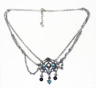 Silber Trachten-Collierkette mit Türkiskugeln und Perle, 835 Silber, 19,5 gr., L 38 cm