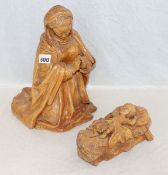 Holz Skulpturen, Maria und Jesuskind in Krippe, gebeizt, H 32/10 cm