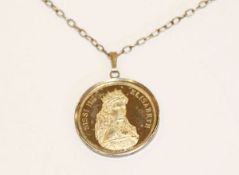 800 Silber Kette, L 60 cm, mit gefaßter Medaille 'Sissi Elisabeth', zus. 22,3 gr.