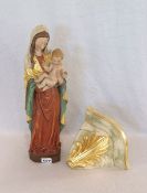 Holzskulptur 'Maria mit Kind', farbig gefaßt, Blattgold, H 53 cm, und Eck-Konsole, marmoriert und