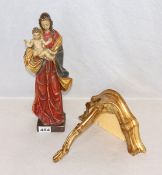 Holzskulptur 'Maria mit Kind', farbig gefaßt, H 38 cm, teils berieben, und goldfarbener
