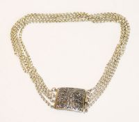 Kropfkette, 835 Silber, 4-reihig mit filigraner Schließe, 42,1 gr., L 34 cm