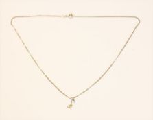 14 k Weißgold Anhänger 'Note' mit Diamanten, L 1,4 cm, an Kette, L 40 cm, 2,94 gr.