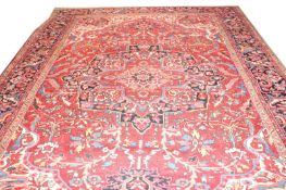 Perserteppich, Keshan, rot/bunt, 391 cm x 289 cm, Gebrauchsspuren