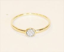 14 k Gelbgold Ring mit 7 Diamanten im Brillantschliff, zus. 0,04 ct, P2, 1,1 gr., Gr. 55, mit