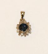 8 k Weißgold Anhänger mit Safir und Diamanten, 0,9 gr., L 1,5 cm