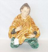 Holzskulptur 'Heiliger Domenikus ?', teils blattvergoldet auf marmorierten Sockel, H 34 cm, B 23 cm,