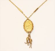 Sterlingsilber/vergoldete Kette mit Uhr, L 68 cm, Funktion nicht geprüft