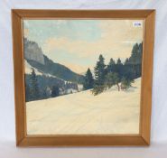 Aquarell 'Gebirgs-Szenerie im Winter', signiert Theodor Lang, Blatt fleckig, unter Glas gerahmt,