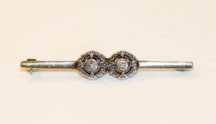 18 k Gelb- und Weißgold Nadel mit 2 kleinen Diamanten, 4,4 gr., B 5 cm