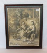 Aquarell 'Familie im Garten', signiert Max ?, nach Wilhelm von Kaulbach, unter Glas gerahmt, incl.