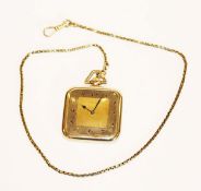 Longines Taschenuhr in quadratischer Form, 14 k Gelbgold, wohl um 1950, Funktion nicht geprüft,