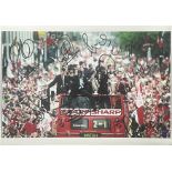 MANCHESTER UNITED 1999 TREBLE WINNERS OPEN TOP BUS PARADE AUTOGRAPHED PHOTO